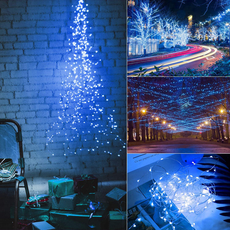 Brightown Outdoor Solar String Lights, 2 Pack 33 Feet 100 Led Solar Powered Fairy Lights with 8 Modes Waterproof Decoration Copper Wire Lights for Patio Yard Trees Christmas Wedding Party (Blue) 100 Led-Blue - NewNest Australia
