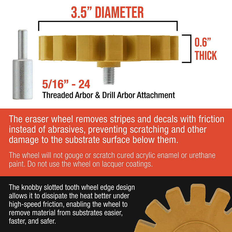 TCP Global Rubber Eraser Wheel, 3.5” Knobby Slotted Edge Pad with Drill Adapter - Adhesive Remover Tool, Removes Decals, Pinstripes, Stripes, Vinyl, Stickers, Graphics Removal on Cars Trucks RVs Signs - NewNest Australia