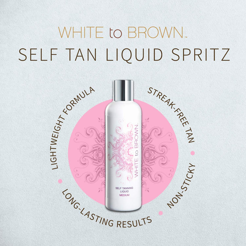 WHITE to BROWN Liquid tan Spritz is made with Natural Ingredients. Fast Drying, Easy application for a Long-Lasting, Natural-Looking, Streak-Free Tan. (Medium), 250ml - NewNest Australia