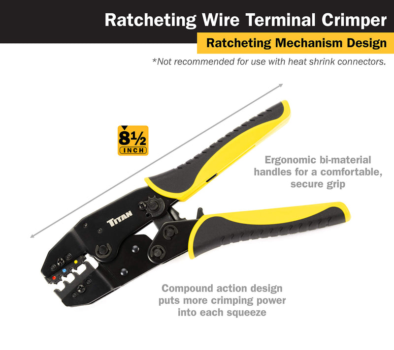 Titan 11477 Ratcheting Wire Terminal Crimper Tool for Insulated Terminals, Fixed Jaw Crimper Fixed Jaw Terminal Crimper - NewNest Australia