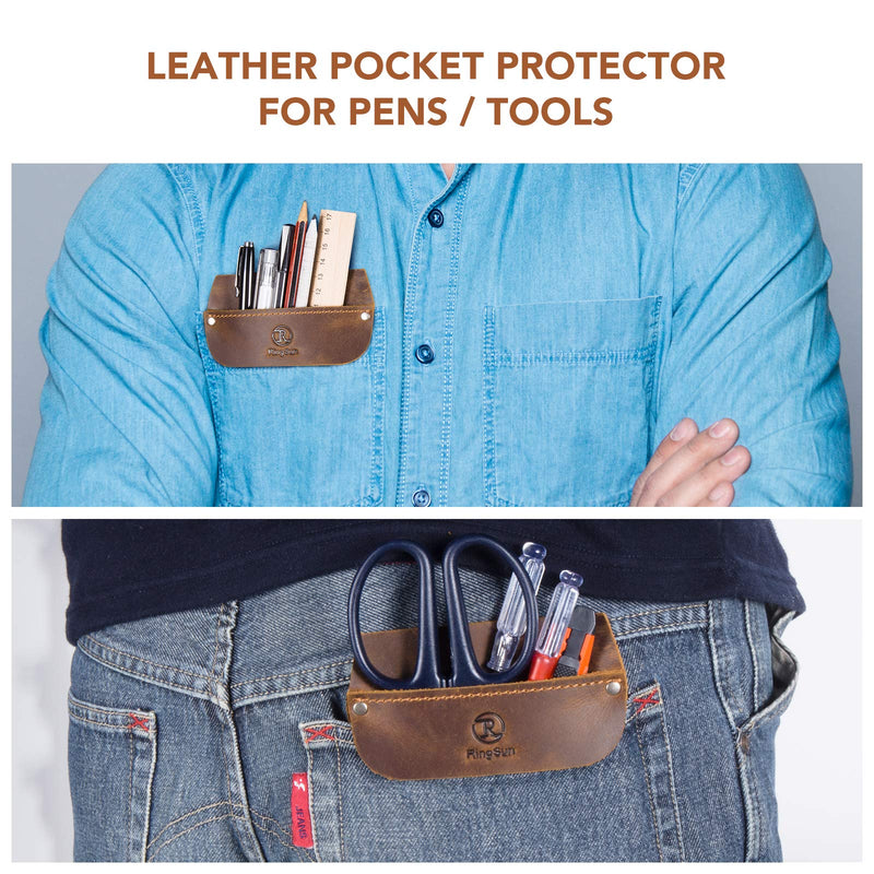 RingSun Genuine Leather Pocket Protector for Men, Durable Pocket Tool Pouch, Jeans Shirts Pocket Protector for Tools Pens, RS10 - NewNest Australia