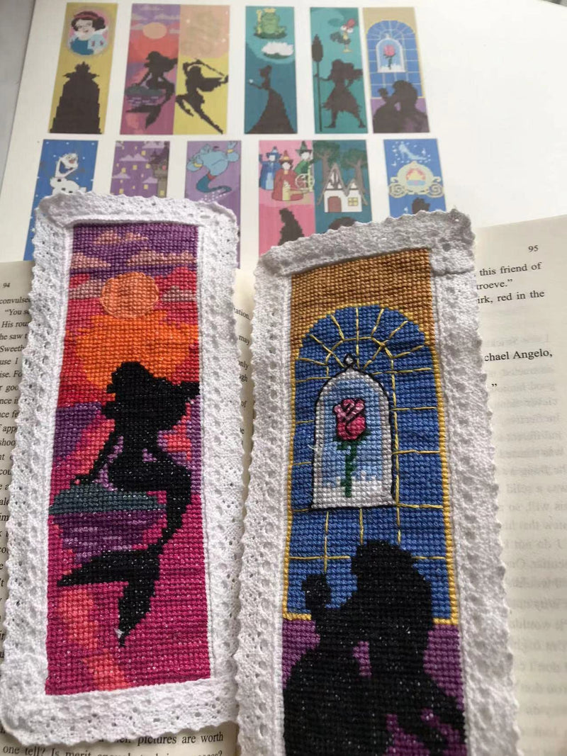12 Pieces Different Princess DIY Cotton Cross Stitch Bookmark,Cotton Edged Book Mark Classical Fairy Princess Counted Cross Stitch kit - NewNest Australia