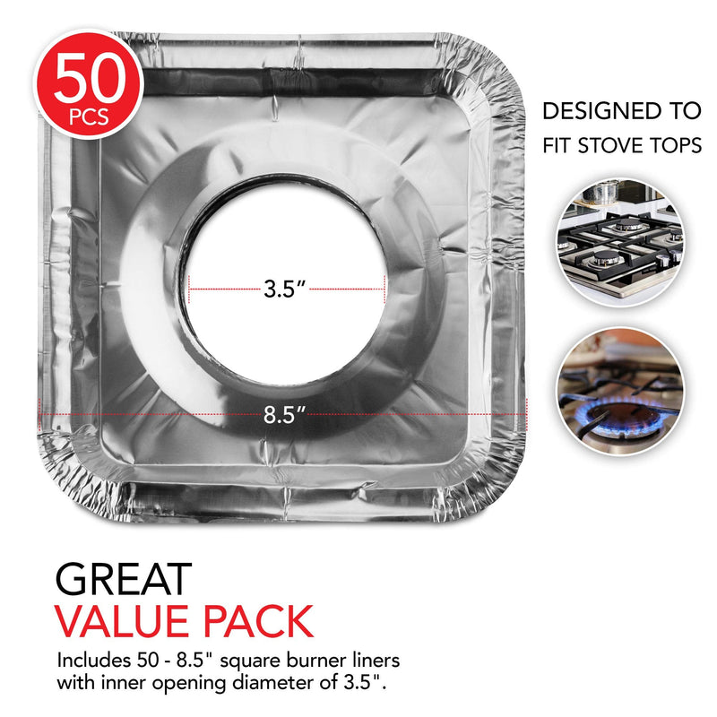 Gas Burner Liners (50 Pack) Disposable Aluminum Foil Square Stove Burner Covers - 8.5 Inch Gas Range Protector Bibs Keep Stove Clean - Foil Liners to Catch Oil, Grease and Food Spills - NewNest Australia