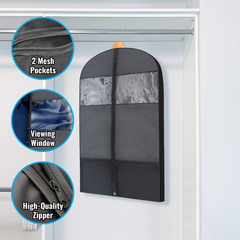 NewNest Australia - Plixio Gusseted Garment Bags Suit Bag for Travel and Clothing Storage of Dresses, Dress Shirts, Coats— Includes Zipper Pockets and Large Transparent Window (2 Pack: 43" x 24" x 3.4") 2 Pack: 43" x 24" x 3.4" 