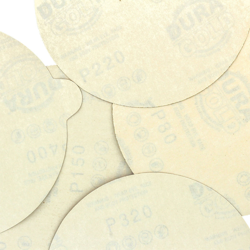 Dura-Gold Premium - Variety Pack - 6" Gold PSA Self Adhesive Stickyback Sanding Discs for DA Sanders -10 of Each Grit (80, 150, 220, 320, 400) Box of 50 Total Sandpaper Finishing Discs - NewNest Australia