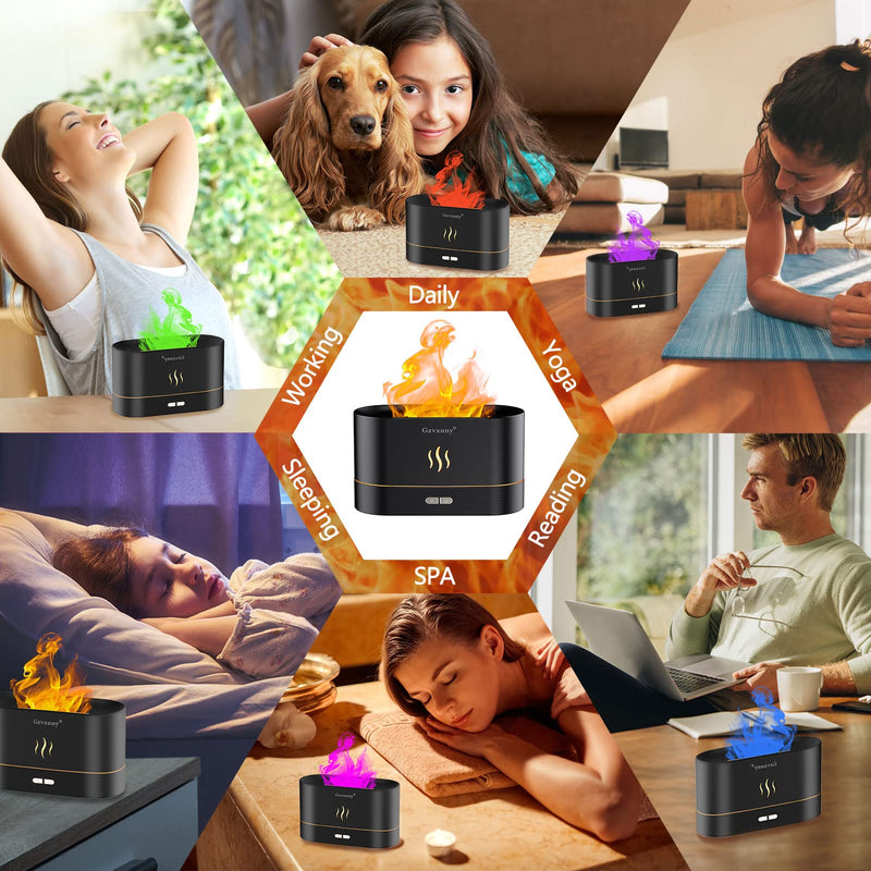 Gzvxuny Flame Essential Oil Diffuser, Upgrade 7 Colour Lights Aromatherapy Diffuser, Super Quiet Air Humidifier, Electric Aroma Diffuser, Waterless Auto-Off for Home Office Room, Black - NewNest Australia