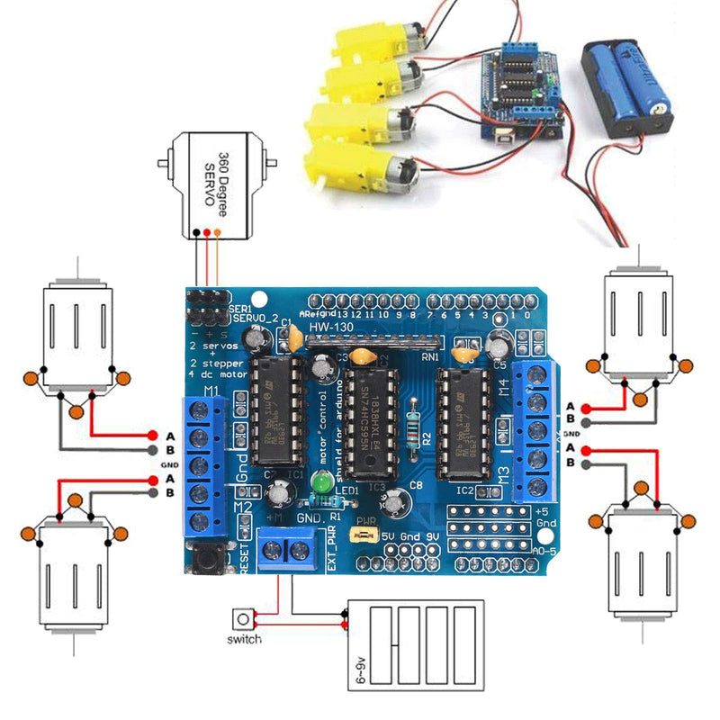 ALAMSCN L293D Motor Drive Controller Motor Control Expansion Board DIY Smart Car Kit for Arduino with DC TT Motors Wheels - NewNest Australia