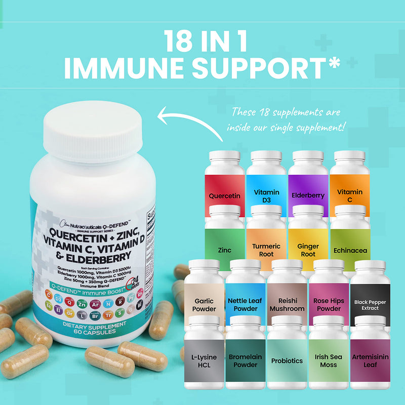 Quercetin 1000mg Zinc 50mg Vitamin C 1000mg Vitamin D 5000 IU Bromelain Elderberry - Lung Immune Defense Support Supplement Adults with Artemisinin, Sea Moss, Echinacea, Garlic Immunity Allergy Relief 1 - NewNest Australia