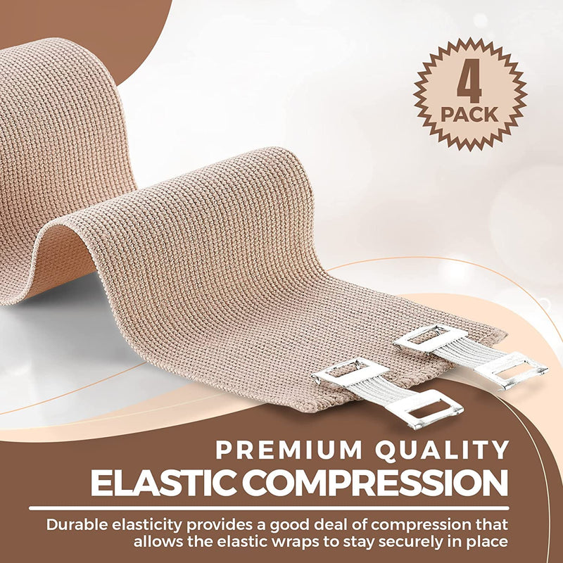 MEDca Elastic Compression Bandage Wrap - First Aid Bandages Roll Measures 2", 3", 4", 6" x 5 Ft with 4 Extra Hooks | Athletic Sports Stretch Wraps for Ankle, Wrist, Arm & Leg Sprains (Pack of 4) - NewNest Australia