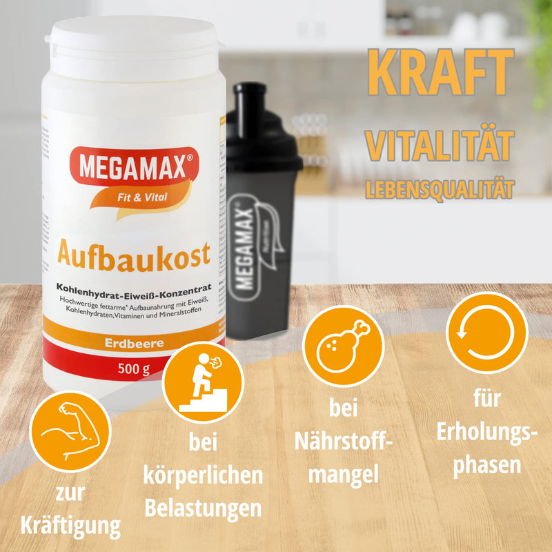 Megamax Organic Food Strawberry. Ideal For Strengthening And Underweight. Powder For Preparing A Low-Fat Carbohydrate Protein Drink. Produced In Germany. 500G - NewNest Australia