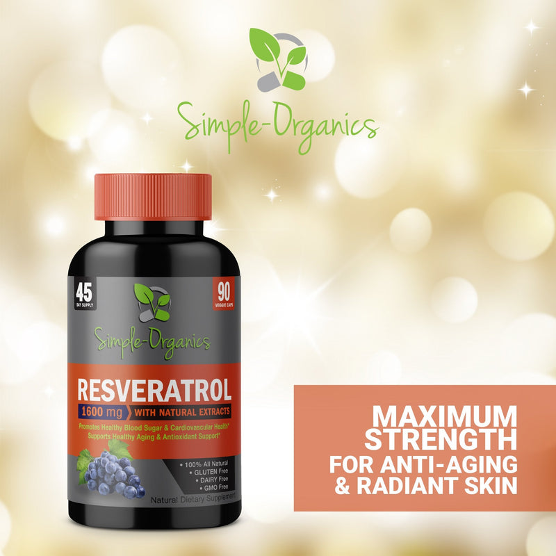 Resveratrol 1600mg per Serving of Organic Trans-Resveratrol & Potent Antioxidants, Pure Extra Strength Complex, Anti-Aging, Radiant Skin, Blood Sugar and Immunity Support- 90 Capsules- 45 Day Supply - NewNest Australia