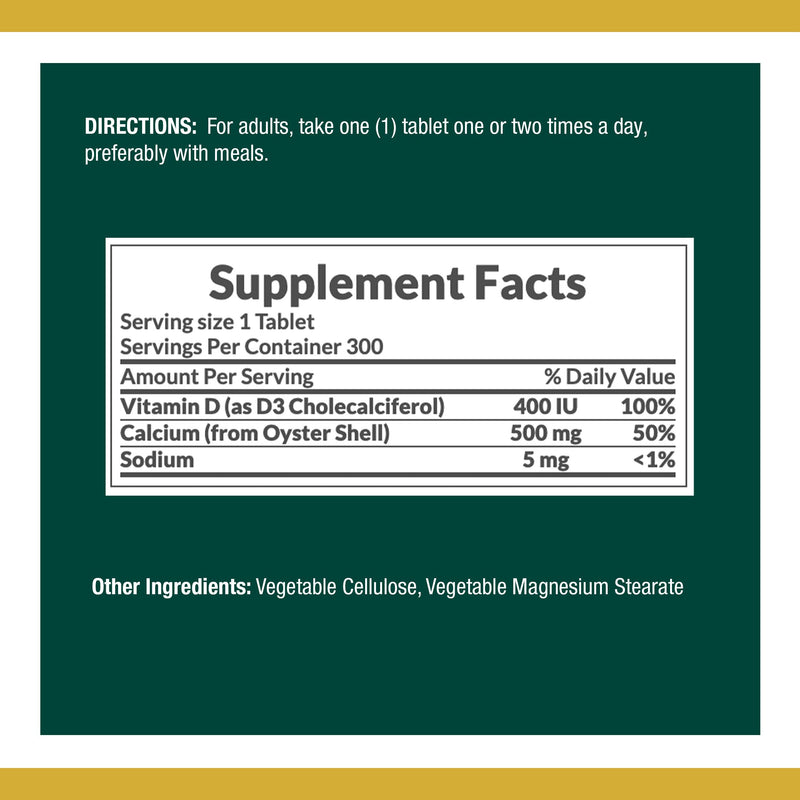 Calcium & Vitamin D by Nature's Bounty, Immnue Support & Bone Health, 500mg Calcium & 400IU D3, 300 Tablets - NewNest Australia