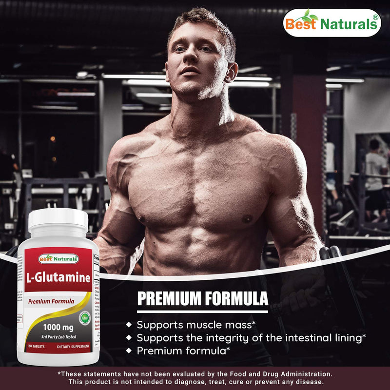 Best Naturals L-Glutamine 1000 mg 180 Tablets - Glutamine Fuel for Workout & Supports Muscle Recovery from Workouts (180 Count (Pack of 1)) 180 Count (Pack of 1) - NewNest Australia