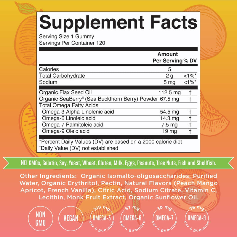 Omega 3 6 7 9 | Up to 4 Month Supply | Omega 3 Supplement | Vegan Omega 3 Gummies for Heart Health & Energy Support | Flaxseed Oil | No Fish Taste | Non-GMO | Gluten Free | 120 Count - NewNest Australia