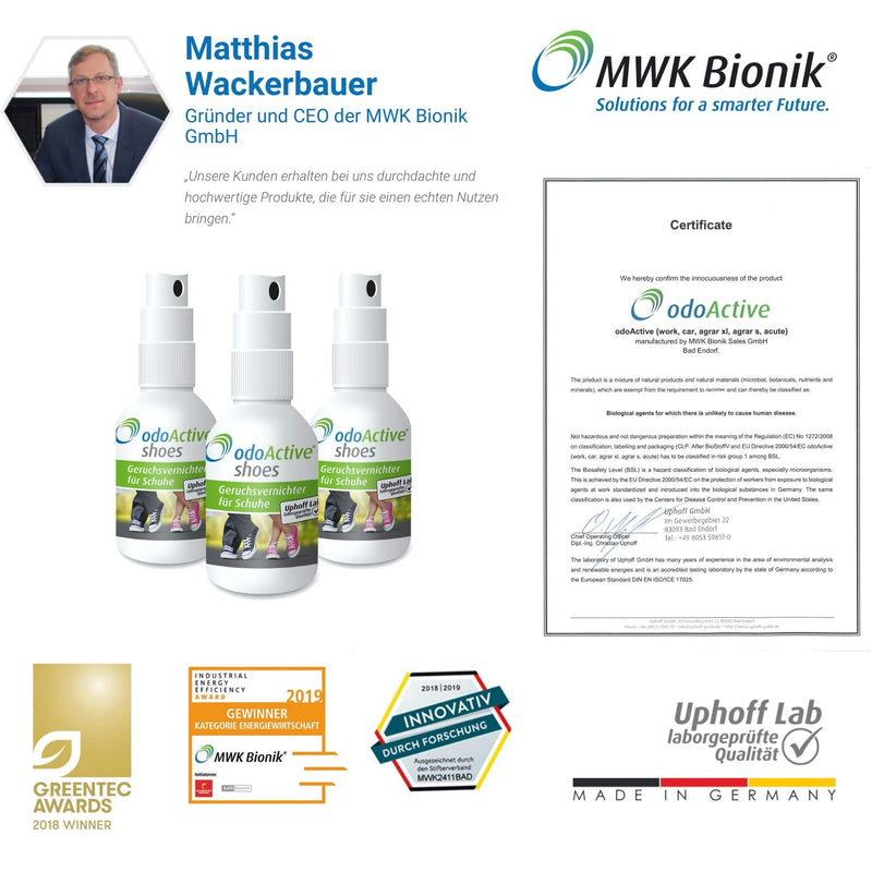 odoActive - Shoe Odor Eliminator - Permanent Odor Remover - Microbiological - Fresh Shoes & Healthy Feet - Multiple Awards - Shoe Deodorant Spray (1) 1 - NewNest Australia