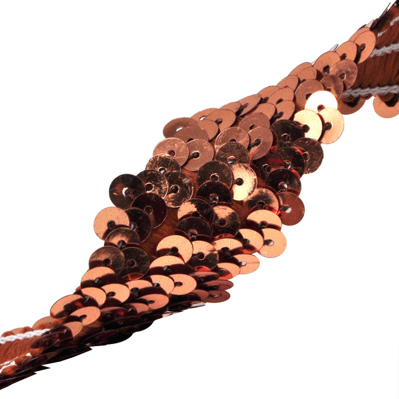 Mandala Crafts Brown Elastic Sequin Flat Glitter Stretch Bling Paillette Fabric Ribbon - 1 Inch 10 Yards Metallic Applique Sequin Elastic Trim Lace for Dress Embellish Headband - NewNest Australia