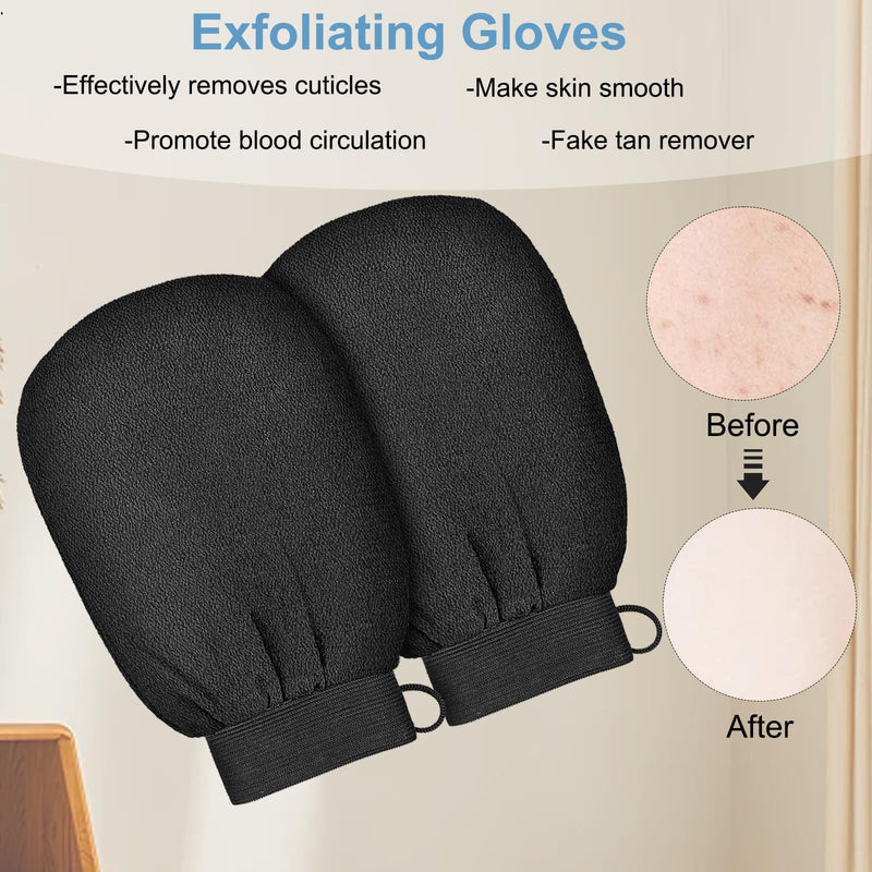 KEYRI Pack of 6 peeling gloves, exfoliating gloves for women, scrub wash mitt for bathing or showering, peeling glove for skin massage, removing dead skin, sun tan removal (black). - NewNest Australia