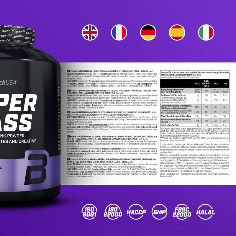 BioTechUSA Hyper Mass - Mass Gainer with Carbohydrates & Protein Blend | Micronized creatine | Gluten-free, 4 kg, vanilla 4 kg (pack of 1) - NewNest Australia