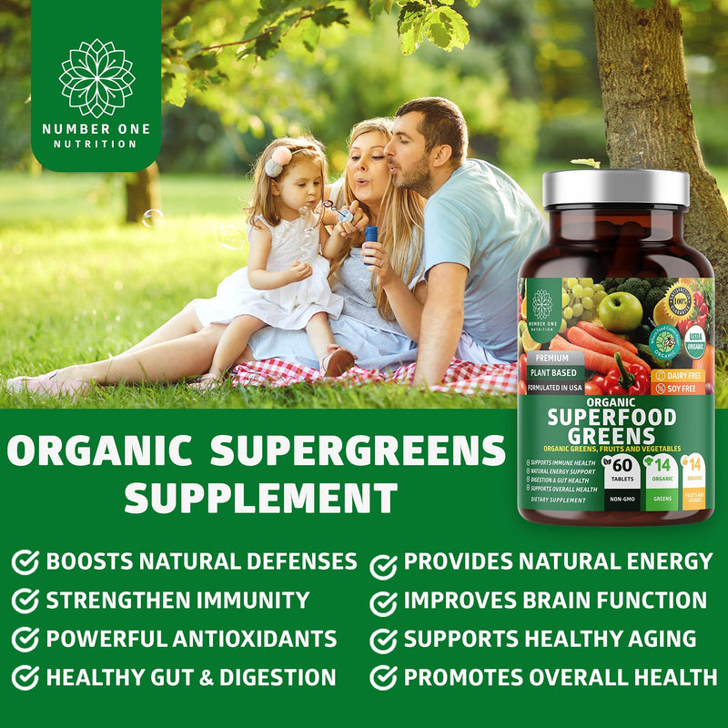 2-Pack N1N Premium Organic Green Superfood, Fruits & Veggies [28 Powerful Ingredients] Natural Supplement with Alfalfa, Beet Root & Tart Cherry for Energy, Immunity, Digestion, Made in USA, 120 Ct - NewNest Australia