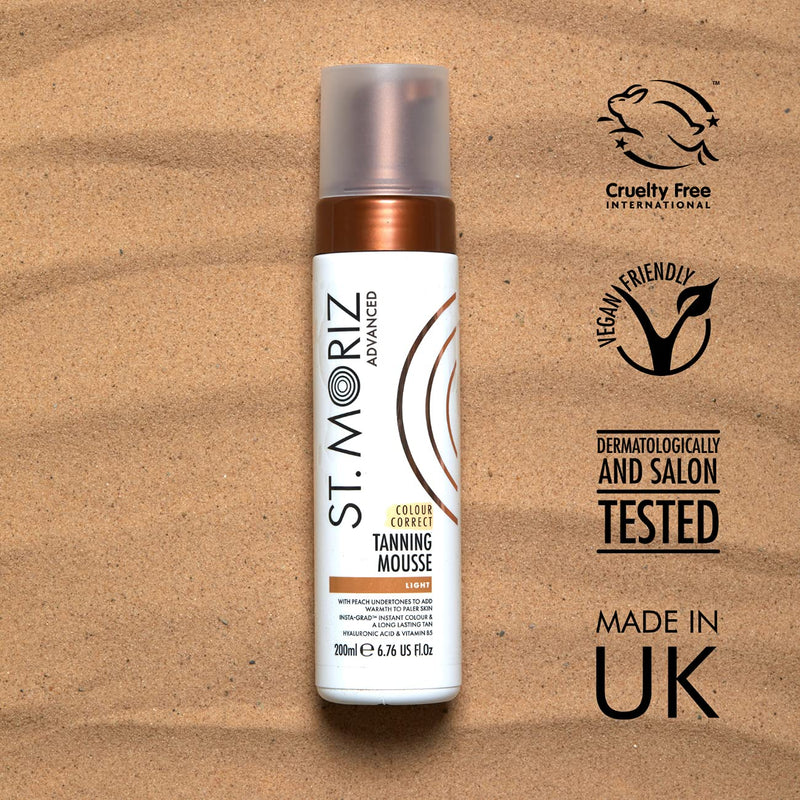 St Moriz Advanced Colour Correcting Tanning Mousse with Hyaluronic Acid & Vitamin B5, Fast Drying Vegan Fake Tan, Light (200ml) - NewNest Australia