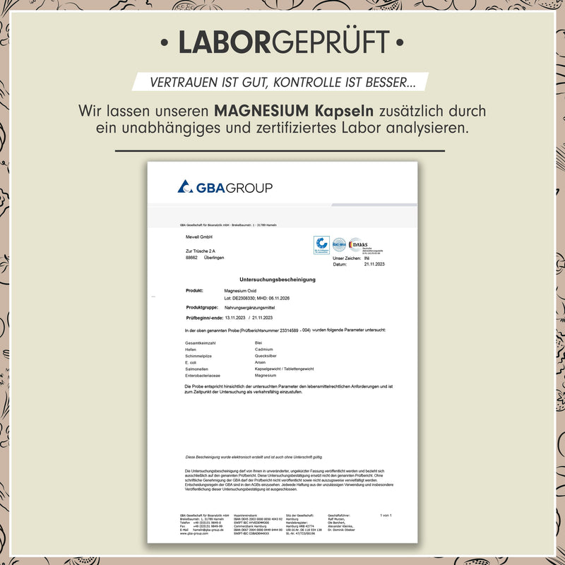 Magnesium capsules 365x - 668mg magnesium oxide, of which 400mg magnesium per capsule - very high magnesium content (60%) - laboratory tested with certificate - 100% vegan - supply for a full year 1x 365 capsules. (Magnesium capsules) - NewNest Australia