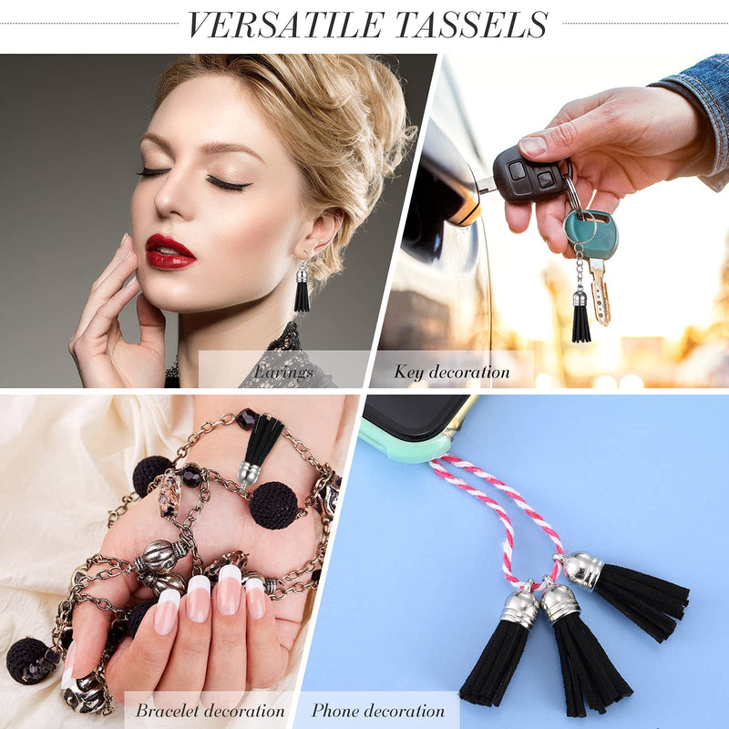 200 Pieces Keychain Tassels Faux Suede Leather Tassel Pendants Keychain Decoration Tassels with Loop for DIY Crafts Making Supplies (Black) Black - NewNest Australia