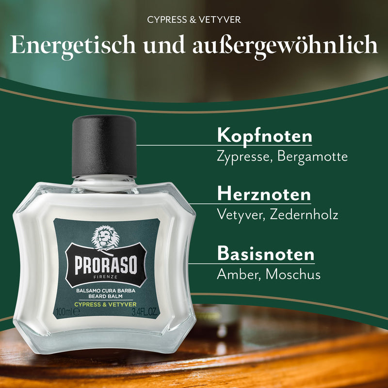 Proraso Beard Balm, Cypress & Vetyver, 100 ml, scented beard balm protects and nourishes the beard and helps relieve itching and irritation, Made in Italy - NewNest Australia