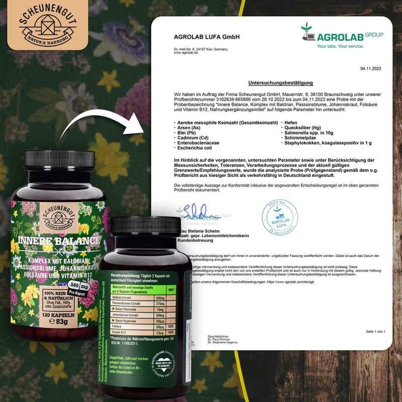 Inner Balance St. John'S Wort Valerian Passion Flower Capsules High Dose - Important: Laboratory-Tested 5-Fold Complex With Hypericin, Hyperforin, Folic Acid & Vitamin B12 I 120 Pieces I De I Scheunengut - NewNest Australia