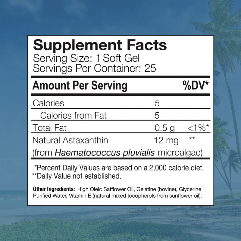 BioAstin Hawaiian Astaxanthin 12mg, 25 Count - Hawaiian Grown Premium Antioxidant - Supports Recovery from Exercise + Joint, Skin, Eye Health Naturally 25 Count (Pack of 1) - NewNest Australia