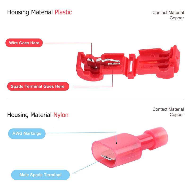 Flytuo 240PCS T-Tap Wire Connectors, Self-Stripping Quick Splice Electrical Wire Terminals, Insulated Male Quick Disconnect Spade Terminals Assortment Kit - NewNest Australia
