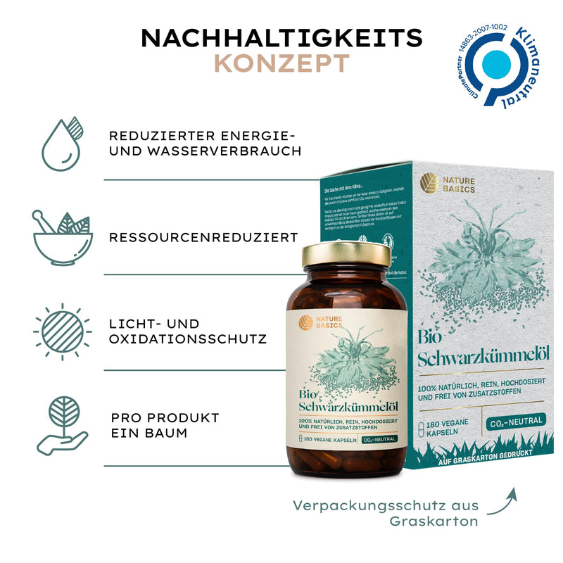 Organic black cumin oil - 180 high-dose capsules / 500 mg high-quality organic black cumin oil & 250 mg linoleic acid per capsule / Vegan, certified & sustainable in a glass - NewNest Australia
