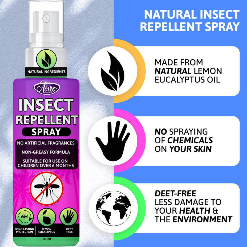 Aviro Mosquito Repellent Spray - Insect Repellent Spray, Bug Repellent Made from Natural Lemon Eucalyptus. No Artificial Fragrance, DEET-Free. Safe for Pregnant Women & Kids. Travel Size 100ml - NewNest Australia