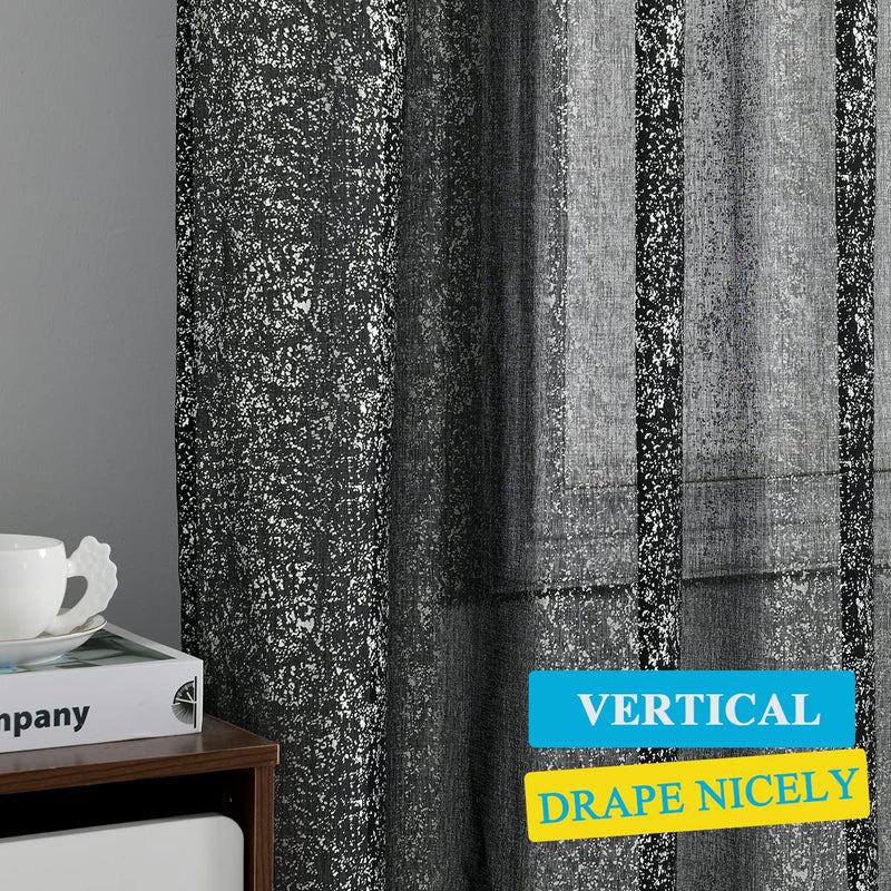TERLYTEX Black Silver Curtains for Bedroom - Glam Sparkle Curtains 63 Inch Length, Metallic Silver Black Sheer Curtains for Windows, Privacy Shiny Sheer Curtains 2 Panels, 52 x 63 Inch, Black Silver W52 x L63 Inch|Pair - NewNest Australia