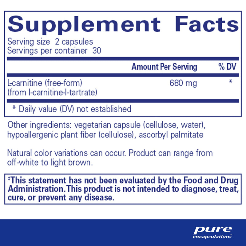 Pure Encapsulations - L-Carnitine - Hypoallergenic Supplement for Cardiovascular and Endurance Support - 60 Capsules 60 Count (Pack of 1) - NewNest Australia