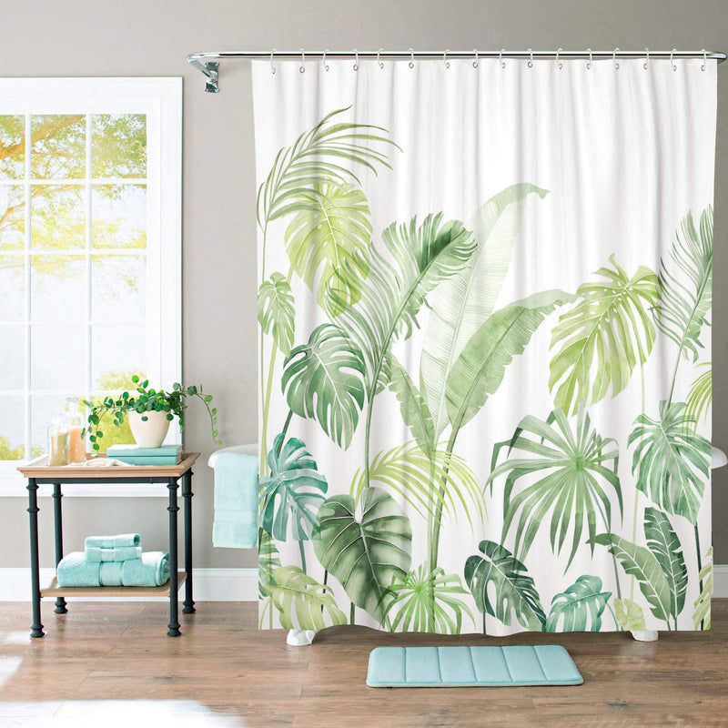 Lifeel Jungle Shower Curtain, Tropical Shower Curtain Palm Banana Monstera Leaf Bathroom Shower Curtain Set Heavyweight with 12 Hooks, Green White 72" x 72" - NewNest Australia