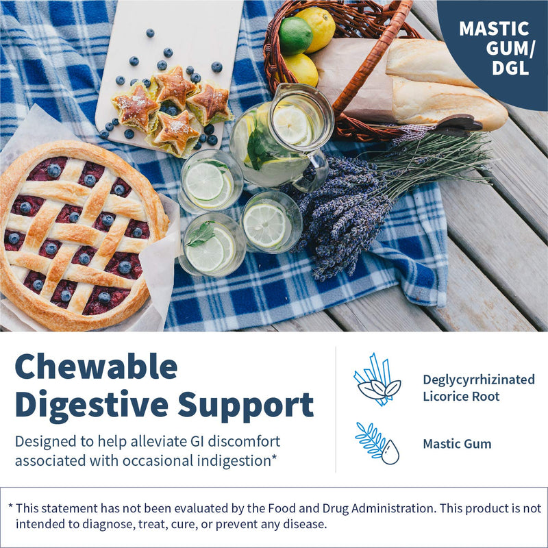 Klaire Labs Mastic Gum/DGL Chewable - DGL Licorice Chew for Digestion Support & Occasional GI Discomfort - Deglycyrrhizinated Licorice and Mastic Gum (60 Chewable Tablets) - NewNest Australia