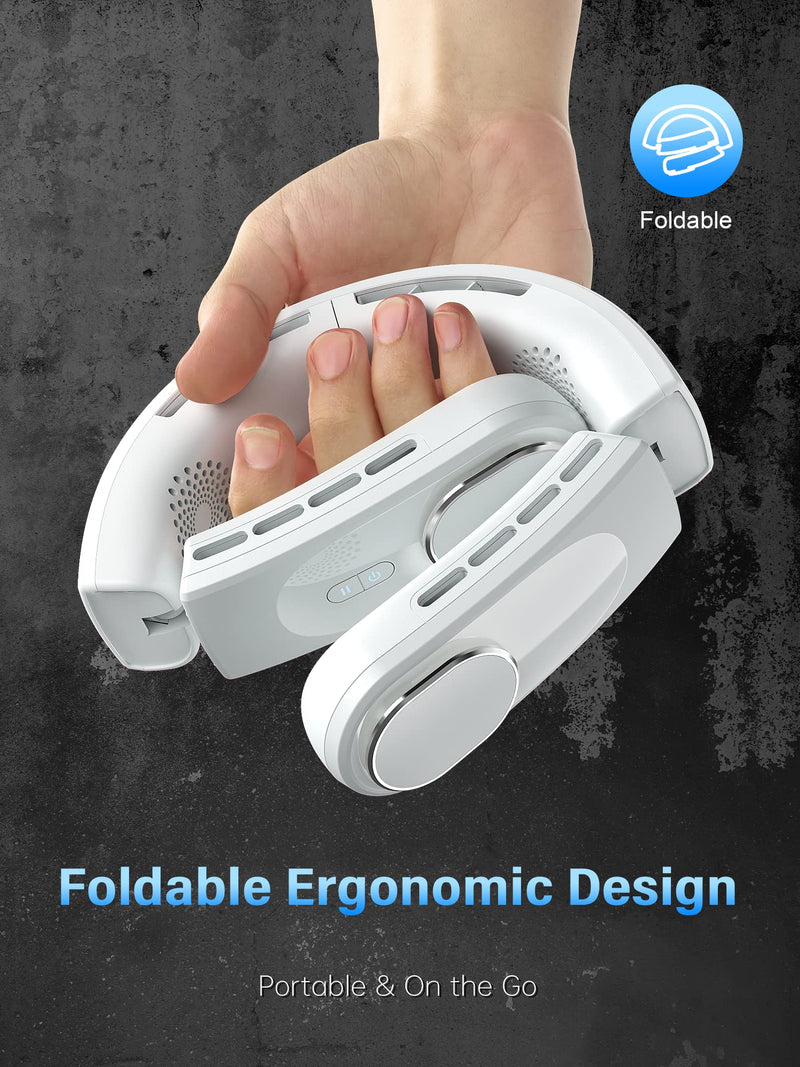ChillGo Neck Fan - 4 Turbo Foldable Portable Fan - Personal Bladeless Fan 5200mAh with Strong Airflow, 4 Vent Air Conditioner, Wearable Cooling Fan for Travel Outdoor White - NewNest Australia