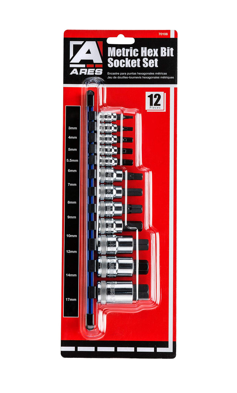 ARES 70108 - 12-Piece Metric Hex Bit Socket Set - Chrome Vanadium Sockets with S2 Alloy Bits - Includes Aluminum Socket Organizer 12pc Metric Hex Bit Socket Set - NewNest Australia