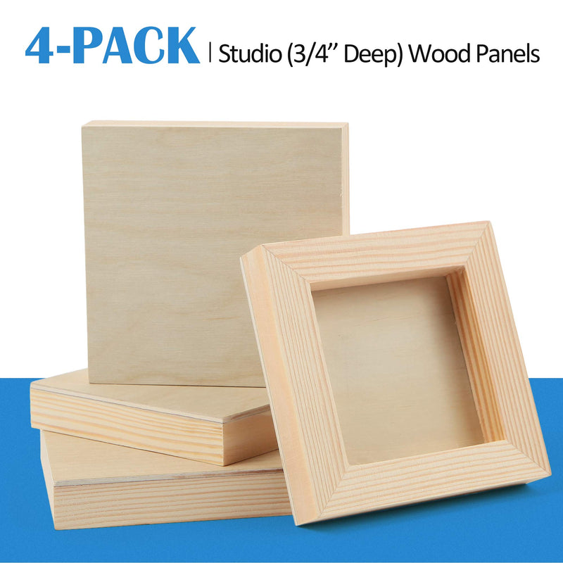 Unfinished Birch Wood Canvas Panels Kit, Falling in Art 4 Pack of 4x4’’ Studio 3/4’’ Deep Cradle Boards for Pouring Art, Crafts, Painting and More 4'' x 4'' - NewNest Australia