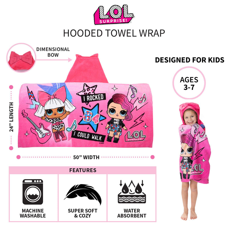NewNest Australia - L.O.L. Surprise! Soft Cotton Hooded Bath Towel Wrap 24” x 50” Pink 