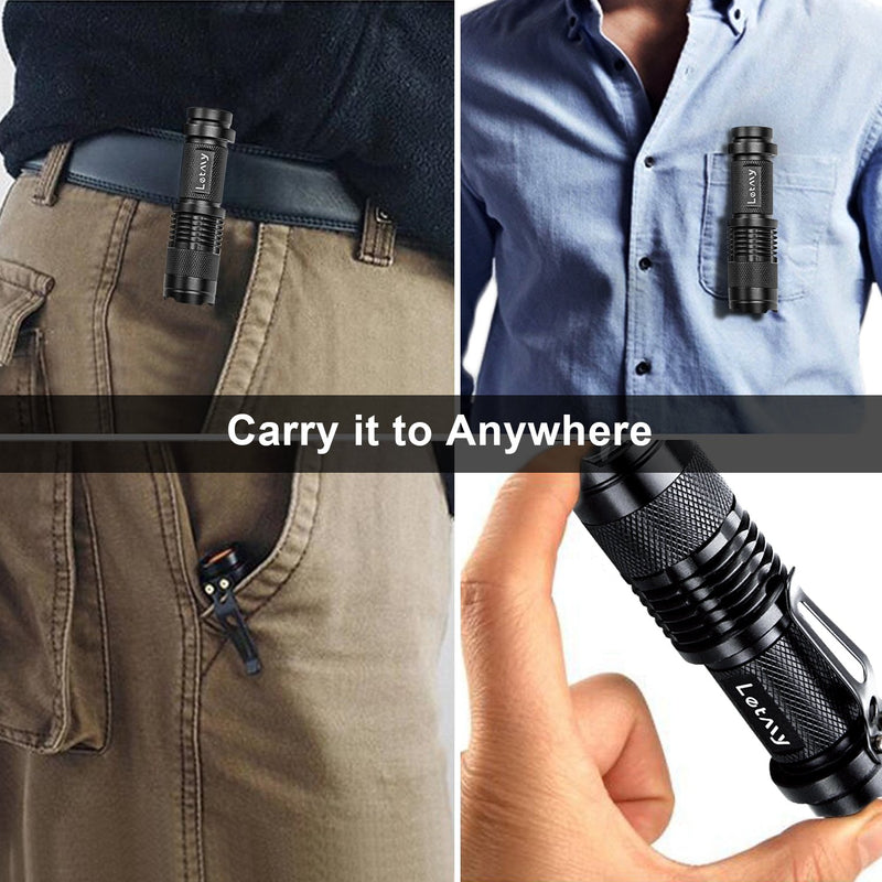 LETMY Tactical Flashlight, Super Bright LED Mini Flashlights with Belt Clip, Zoomable, 3 Modes, Waterproof - Best EDC Flashlight for Gift, Hiking, Camping & Power Outage (2 Pack) - NewNest Australia