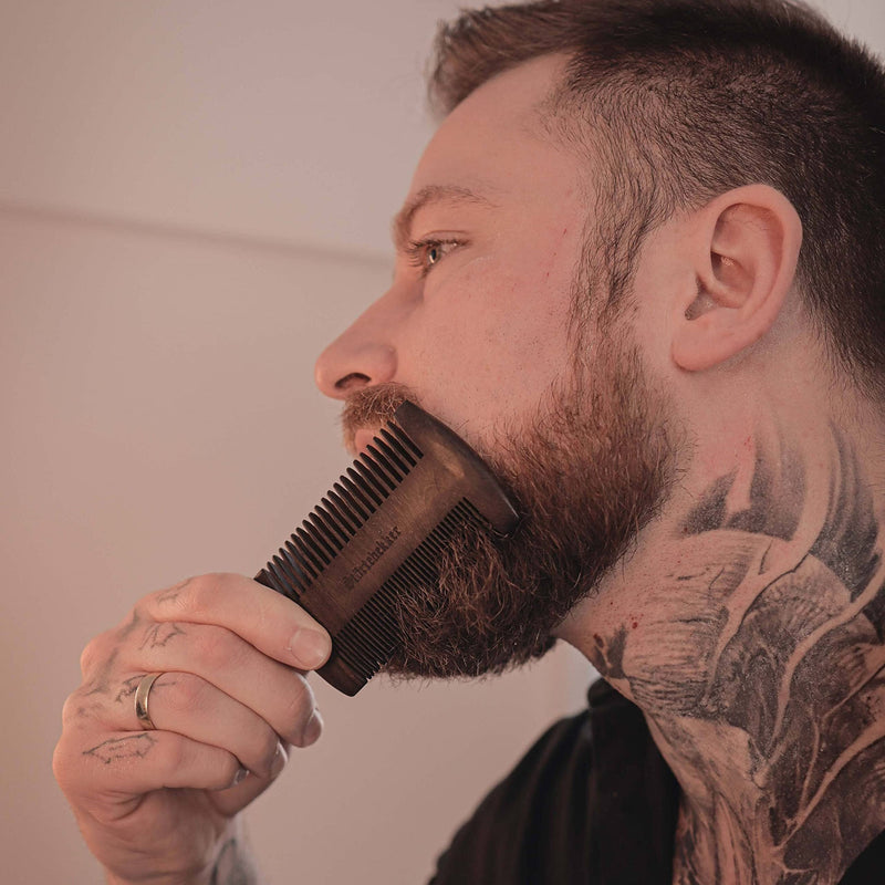Störtebekker premium wooden beard comb with handmade leather case - perfect gift idea - brings any beard into shape thanks to teeth on both sides - including shaving and beard guide - NewNest Australia