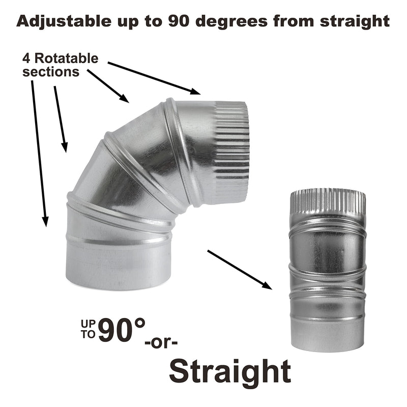 4 Inch 90-Degree HVAC Elbow Duct - Galvanized 26 Gauge Adjustable Sheet Metal Elbow Duct Connector, Flexible Round Tube Air Ventilation & Fully Adjustable Vent Pipe HVAC Ductwork - Easy to Install - NewNest Australia