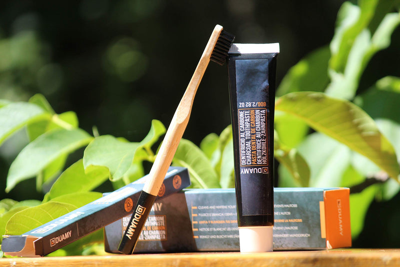 Activated Carbon Toothpaste. Tooth Whitener Activated Carbon with a 100% Biodegradable Bamboo Toothbrush. Charcoal Teeth whitening. Toothpaste for Sensitive Teeth. Kit Tooth whitening Paste 80 gr. - NewNest Australia
