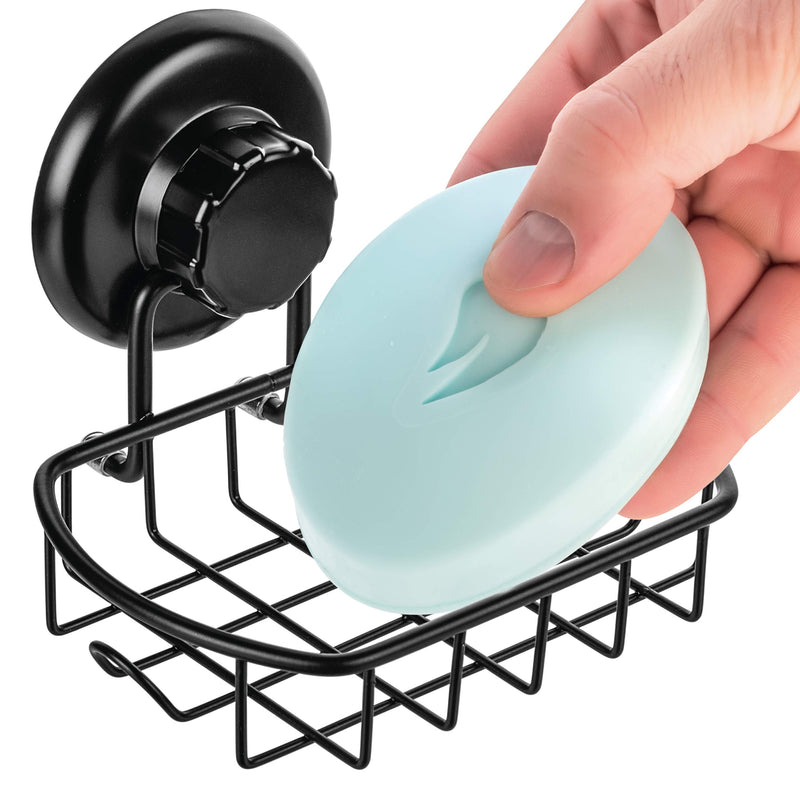 HASKO accessories Suction Soap Dish with Hooks - Super Powerful Vacuum Suction Cup Shower Soap Holder - Rustproof Stainless Steel SS304 Soap Basket - Sponge Holder for Bathroom & Kitchen (Black) - NewNest Australia