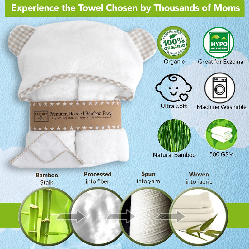 Premium Organic Baby Bath Towel and Washcloth Set - Our Soft Baby Towels and Washcloths are Luxury Baby Bath Essentials - Baby Hooded Towel - Girl / Boy Toddler Bath Towel (Beige) Beige - NewNest Australia