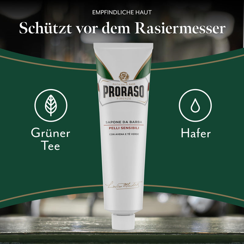 Proraso Shaving Cream Tube Sensitive, 150 ml, soothing and creamy shaving soap for men, with oats and green tea extracts, Made in Italy, White Single - NewNest Australia