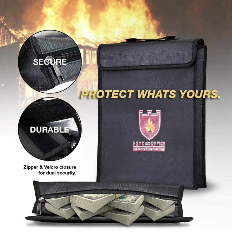 ExpertPower Office Security File Safety Bag | Fireproof and Water-Resistant Pouch for Document Money and Envelop Holder Black Document Bag - NewNest Australia
