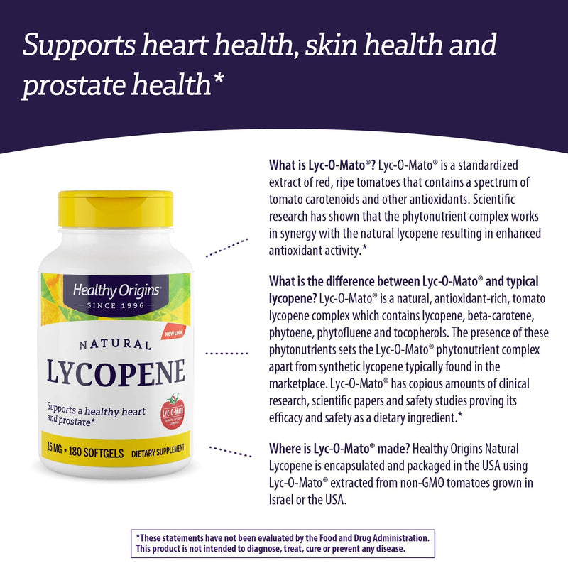 Healthy Origins LYC-O-Mato Lycopene (Non-GMO) 15 mg, 180 Softgels - NewNest Australia