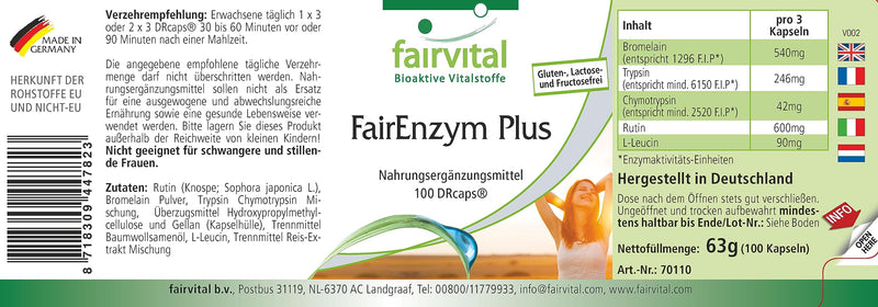 Fairvital | FairEnzym Plus - Multi Enzyme Complex - with Rutoside, Bromelain, Trypsin & Chymotrypsin HIGH DOSE - 100 DRCaps™ - NewNest Australia